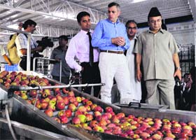 Chief Minister Omar Abdullah visits a cold chain storage at Lassipora in Pulwama district on Sunday
