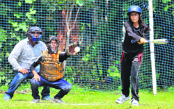 A baseball match in progress at Government Model Senior Secondary School, Sector 35, in Chandigarh on Monday.