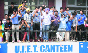 NSUI leaders canvass at the UIET, Panjab University, on Monday. 