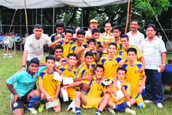 Cambrian Hall School team after winning the 12th Om Prakash Memorial tournament. The team defeated Mussoorie Public School in the final at Carman School on Monday.