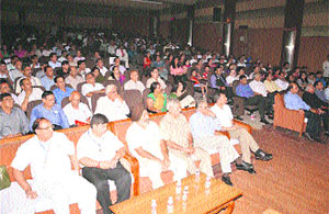  The alumni of the KU Economics Department attend the first alumni meet, held at the RK Sadan Auditorium on the university campus. 