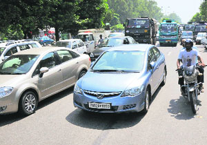 Traffic Jam in front of Presentation Convent School due to wrong parking in Jammu on Monday.