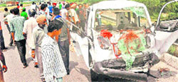 The mangled remains of the car near Phagwara
