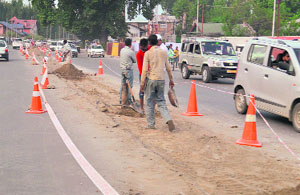 Work on flyover in progress in Srinagar. 