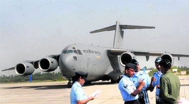 Boeing C-17 Globemaster III transport aircraft was inducted into the Indian Air Force at Hindon Air Force Station in Ghaziabad on Monday.
