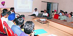 Staff and students attend the placement drive at the college campus on Tuesday