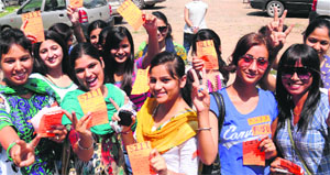 Members of the PUSU-INSO-ABVP alliance all smiles at Panjab University on Tuesday. 