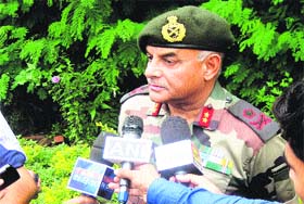 GOC of 25 Infantry Division Maj Gen VP Singh talking to the media at Rajouri