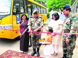 General Officer Commanding, 25 Infantry Division, Maj Gen VP Singh, inaugurates a multi-utility hall at Valley View Army Public School in Rajouri on Tuesday. 