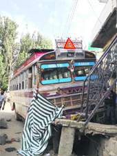 The site of the accident where an Armyman was killed after he was hit by a speeding bus in Rajouri on Tuesday. 
