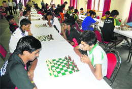 Players during a chess event at KV No 1, Gandhi Nagar, Jammu on Tuesday. 
