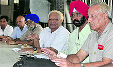 Pensioners at a press conference in Ludhiana on Tuesday