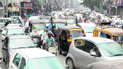 A traffic jam at Crystal Chowk after supporters of Asaram Bapu blocked vehicular traffic at Queens Road in Amritsar on Wednesday. Photo: Sameer Sehgal
