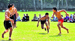 A semifinal match of an inter-school kabaddi tournament for boys (under-17) in progress at Government Model Senior Secondary School, Sector 23, in Chandigarh on Wednesday. DAV School, Sector 8, defeated Government High School, Kajheri, by 23 points, while Government Model Senior Secondary School, Dhanas, got better of Government Model Senior Secondary School, Sector 40, by 18 points to set up a title clash on Thursday