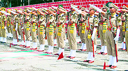 The newly inducted officers of the ITBP take an oath of allegiance during their passing-out parade ceremony at the ITBP academy in Mussoorie on Wednesday