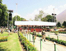 A heavy deployment of security personnel at Shalimar Garden in Srinagar on Wednesday ahead of Zubin Mehta's concert scheduled for Saturday.