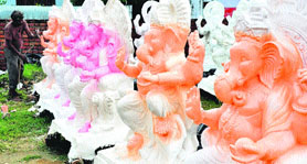 Ahead of Ganesh Chaturthi, finishing touches being given to idols in Jammu.