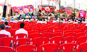 Empty chairs greet MP Navjot Sidhu in Amritsar on Wednesday. 