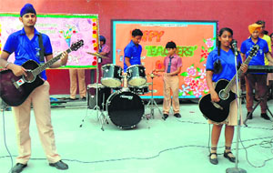 Students of Ryan International School perform on the occasion of Teachers Day in Amritsar on Thursday. 