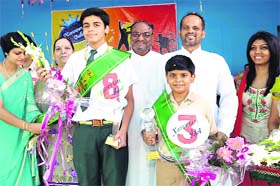 Abhinav Jindal of St. Xaviers School, Bathinda (right) and Kushagar of St. Francis Xavier's School, Hisar, being felicitated during the Teacher's Day celebrations at the St Xavier's School in Bathinda on Thursday