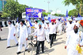 BSP workers held a protest rally against the state government in Bathinda on Thursday