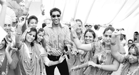 Punjabi singer Harbhajan Mann with students of Sri Sukhmani Institute of Engineering in Dera Bassi on Thursday.