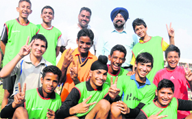 Members of the Coaching Centre, DAV School, Sector 8, strike a pose after winning the Sub-Junior State Handball Championship on Friday.