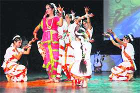 Students perform at an award function on Teacher’s Day at Tagore Theatre in Sector 18, Chandigarh, on Thursday.