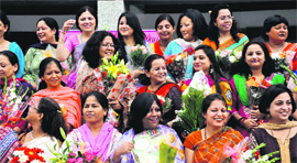 Teachers of St Josephs all smiles after being honoured by students in Dehradun on Thursday.