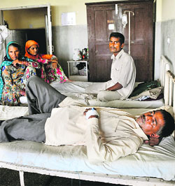 Suspected patients under treatment at Kalpana Chawla Government Medical College in Karnal on Thursday.