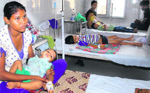 Children from the Garha locality, suffering from diarrhoea, undergo treatment at the Civil Hospital in Jalandhar on Thursday. 