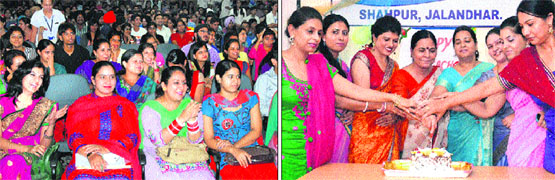 Teachers and students enjoy a dance item at Apeejay College of Fine Arts in Jalandhar; and (right) teachers of CT Institutions celebrate Teacher's Day. 