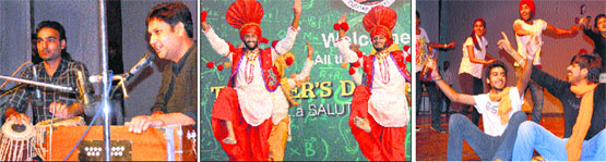 (Left) Teachers perform on Teacher's Day; students performing bhangra in Jalandhar.  