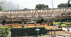 Workers readying the stage for Zubin Mehtas musical concert scheduled for Saturday
