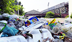 Heaps of garbage in the basketball academy area of Guru Nanak Stadium in Ludhiana