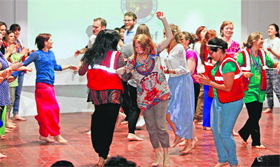 Shake a leg: Students from the UK dance during their visit to Panjab University, Chandigarh, on Friday.