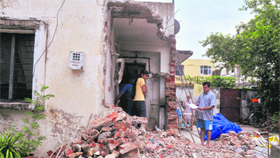 The illegal structure that was razed by officials of the Estate Office in Sector 16, Chandigarh, on Friday.