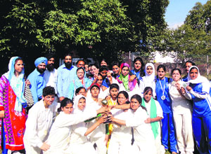 Baramullah team celebrates after winning the U-19 Inter-District Girls Cricket Tournament after beating Srinagar by 6 wickets. The tournament was organised by the District Youth Services and Sports, Kashmir Division, at Government Womens College, MA Road, Srinagar.