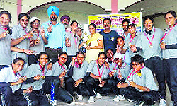 Members of the Ludhiana team in a jubilant mood after winning the Senior Punjab State Baseball Championship in Samrala on Friday