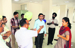 Deputy Commissioner Shruti Singh takes a round of the new patwarkhana in Jalandhar on Saturday. photo: Sarabjit Singh