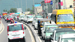 A view of the heavy traffic on the road between BMC Chowk and Guru Nanak Mission Chowk. Tribune photo: Malkiat Singh