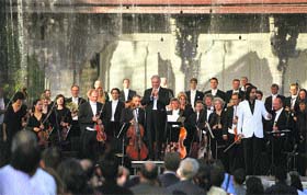 Music maestro Zubin Mehta along with his team performs at Shalimar Garden in Srinagar on Saturday