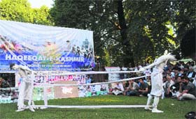 A performance during the Haqeeqat-e-Kashmir in Srinagar on Saturday