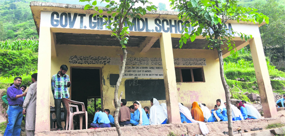 Students at the Government Girls Middle School in Bagga. A Tribune photograph