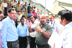 Anil Kumar, the DRM, Ambala Division, during his visit to the railway station in Bathinda on Sunday. 