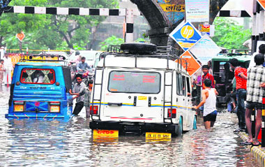 The waterlogged Bhagat Singh Chowk bridge in Haridwar on Sunday. 