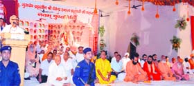 Haryana Chief Minister Bhupinder Singh Hooda speaks at a function held in the memory of Devender Swaroop Brahmachari at the Jairam Ashram at Rishikesh on Sunday
