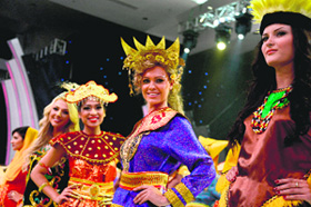 Miss World 2013 contestants pose during the opening ceremony in Bali on Sunday. Days of Muslim hardline protests forced the venue to be moved from Jakarta.