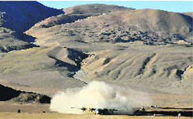 Spectacular yet perilous: An IAF C-130J Super Hercules raises dust on its maiden touchdown at the strategically vital Daulat Beg Oldie airstrip in north-east Ladakh, the world’s highest landing ground that also has huge ramifications for national security.