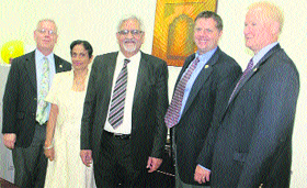 Ansal University Vice-Chancellor Dr CS Nagpal (centre) along with USA-based Valparaiso Universitys School of Business Dean Dr Jim Brodzinski and other delegates on the university campus in Gurgaon recently.